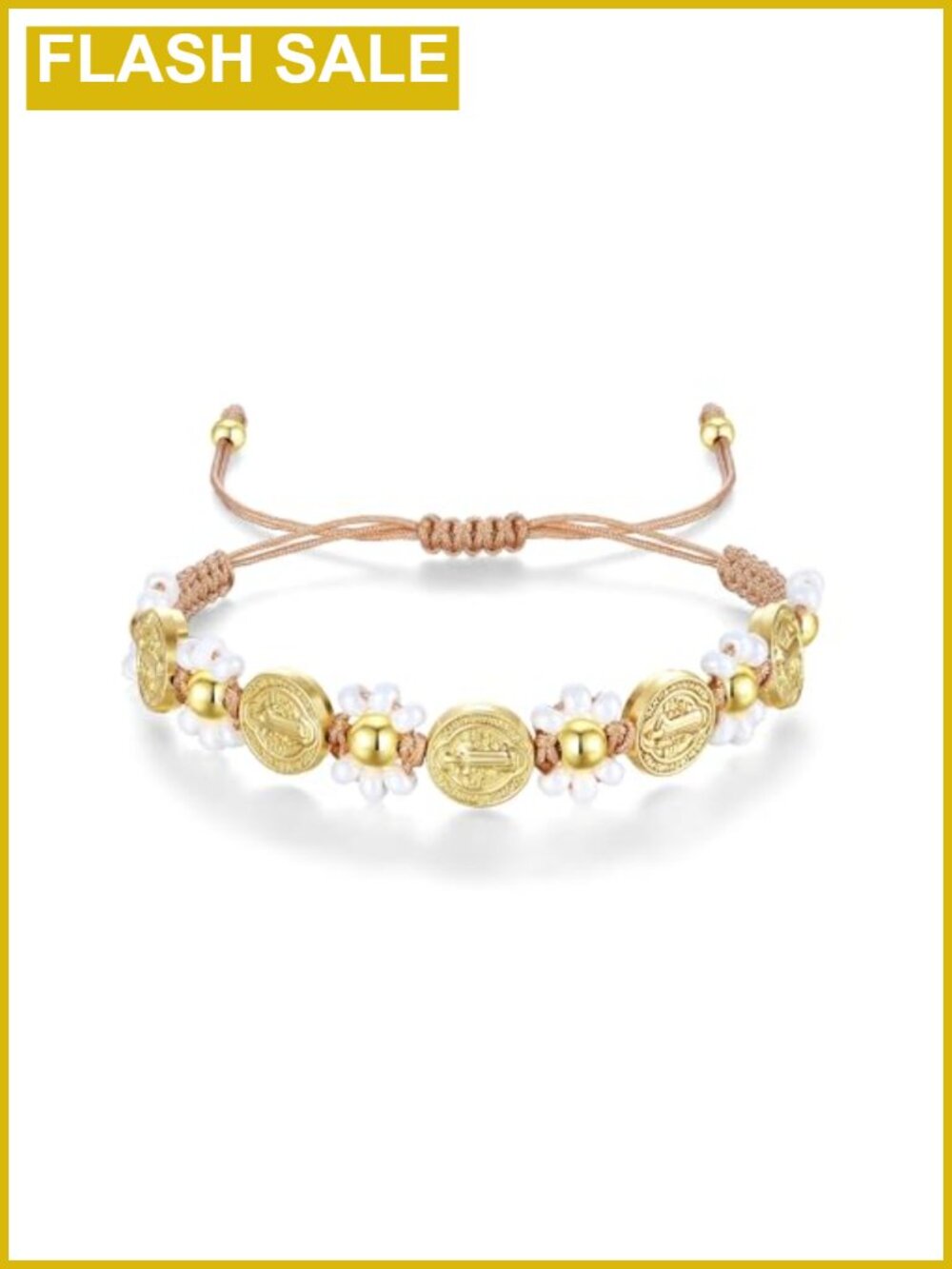 18K Gold Plated Saint Benedict Medal Bracelet Adjustable Handwoven Catholic